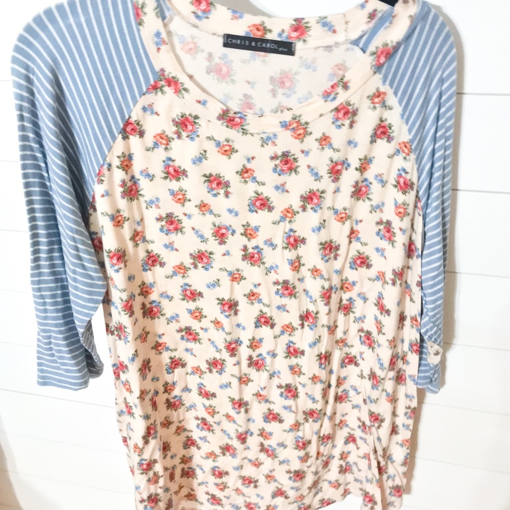 Floral Raglan with Striped Sleeves and Elbow Patch